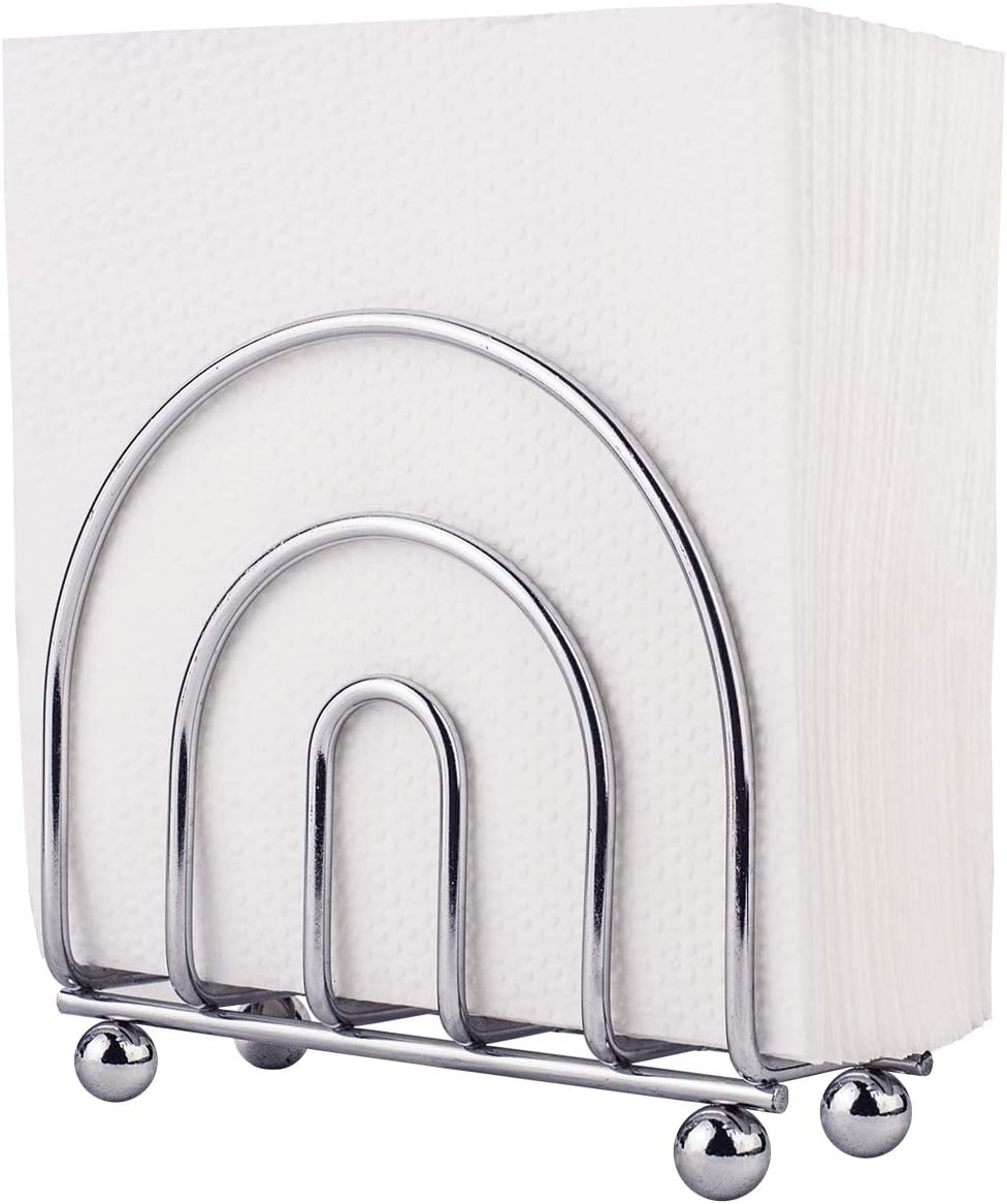 Paper Napkin Holder Tissue Dispenser for Kitchen Countertops, Dining Table, Picnic Table, Indoor & Outdoor Use, Chrome Finish (Classic)
