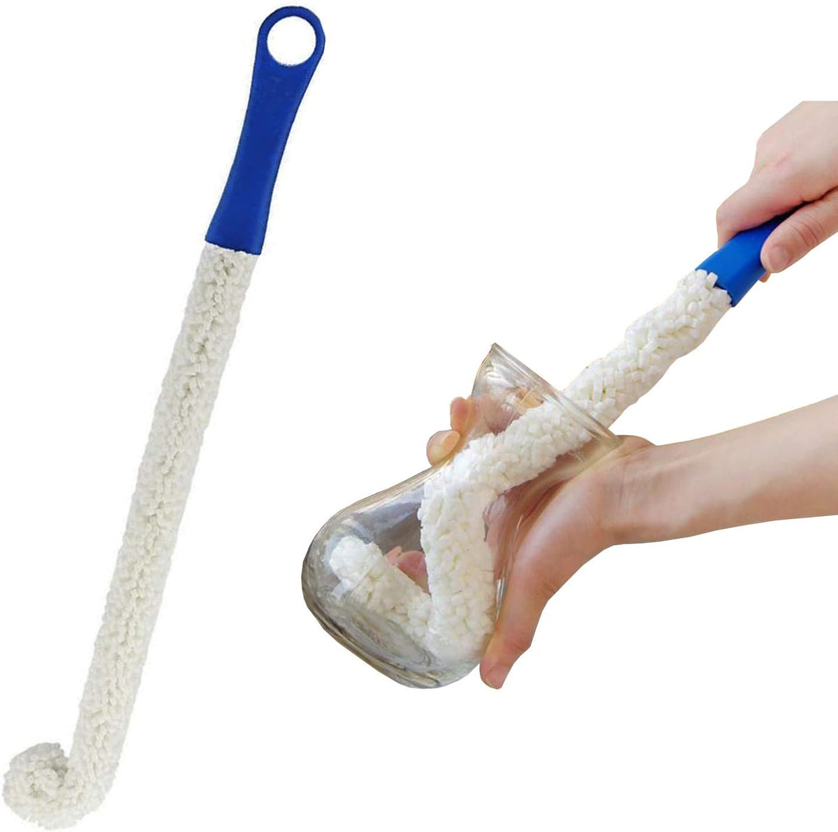 Long Bottle Brush Cleaner for Decanters & Water Bottles – 16” Flexible Foam Washing Wand for Vases, Tumblers, Baby Bottles, and Glassware (Not for Standard Beer/Wine Bottles)