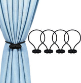 Black Magnetic Curtain Tiebacks - 4pcs Decorative Curtain Tie Backs, No Drill Closure Drapery Tiebacks Holdbacks, Boho Drapes Straps Ropes for Bedroom, Bathroom, Farmhouse Decor