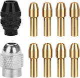 10Pcs Drill Chuck Collet Set for Dremel with 4485 Brass Collet Set 4486 Keyless Chuck for Dremel Rotary Tool 1/32" to 1/8" Keyless Drill Chuck Brass Chuck Collet Nut for Dremel