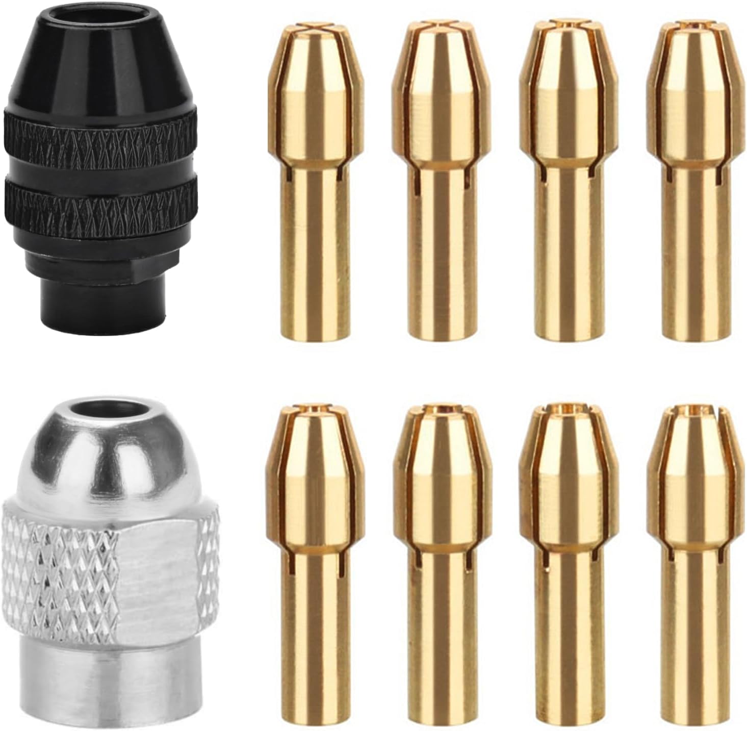 10Pcs Drill Chuck Collet Set for Dremel with 4485 Brass Collet Set 4486 Keyless Chuck for Dremel Rotary Tool 1/32" to 1/8" Keyless Drill Chuck Brass Chuck Collet Nut for Dremel