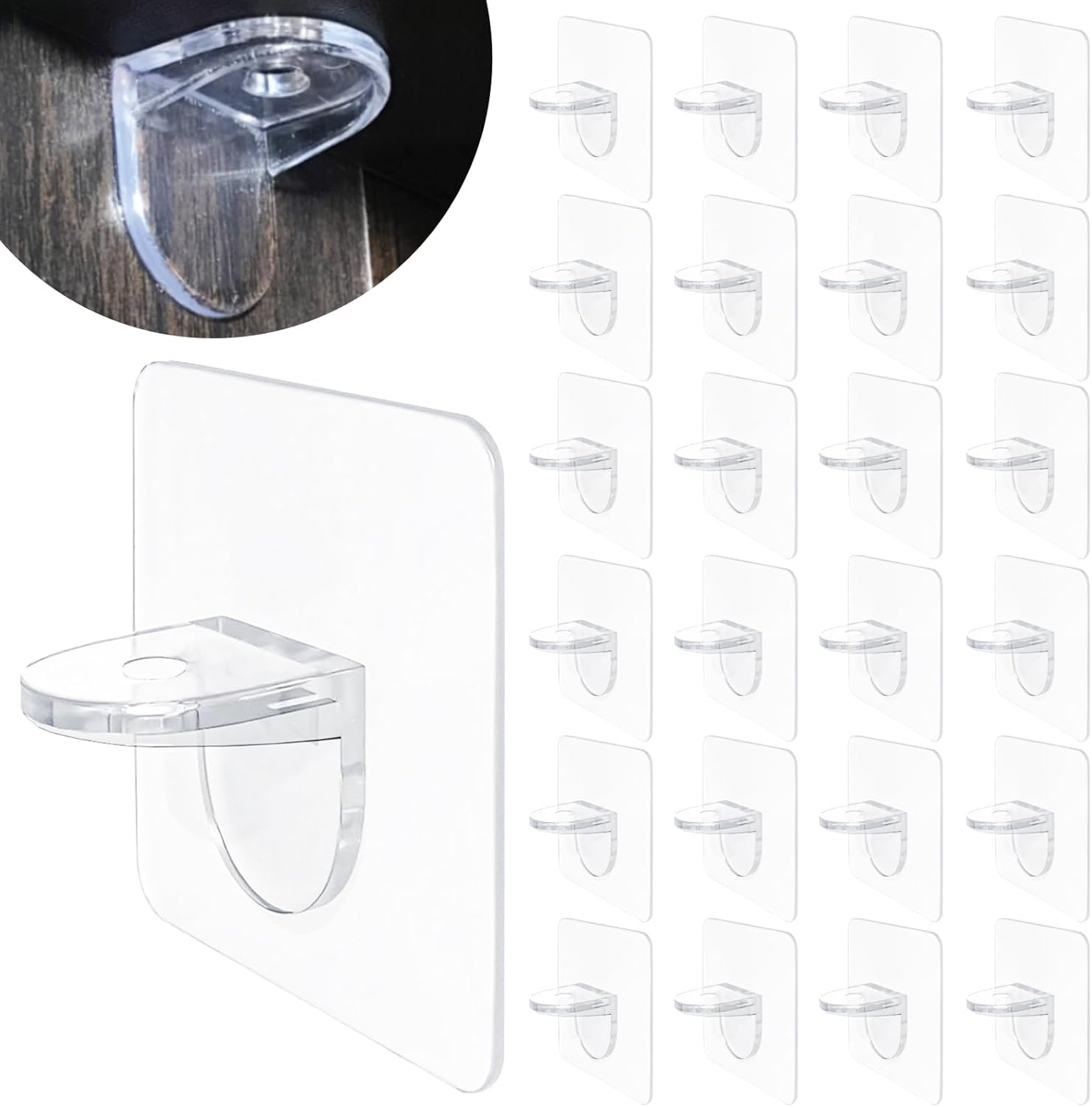 Adhesive Shelf Bracket 2.8" Punch Free Shelf Support Pegs Nail-Free Shelf Support Peg for Shelves, Kitchen Cabinet, Book Closet, Clapboard Layer (24Pcs)