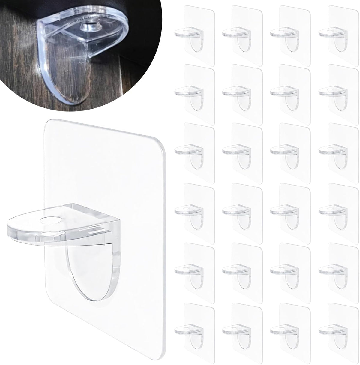 Adhesive Shelf Bracket 2.8" Punch Free Shelf Support Pegs Nail-Free Shelf Support Peg for Shelves, Kitchen Cabinet, Book Closet, Clapboard Layer (24Pcs)