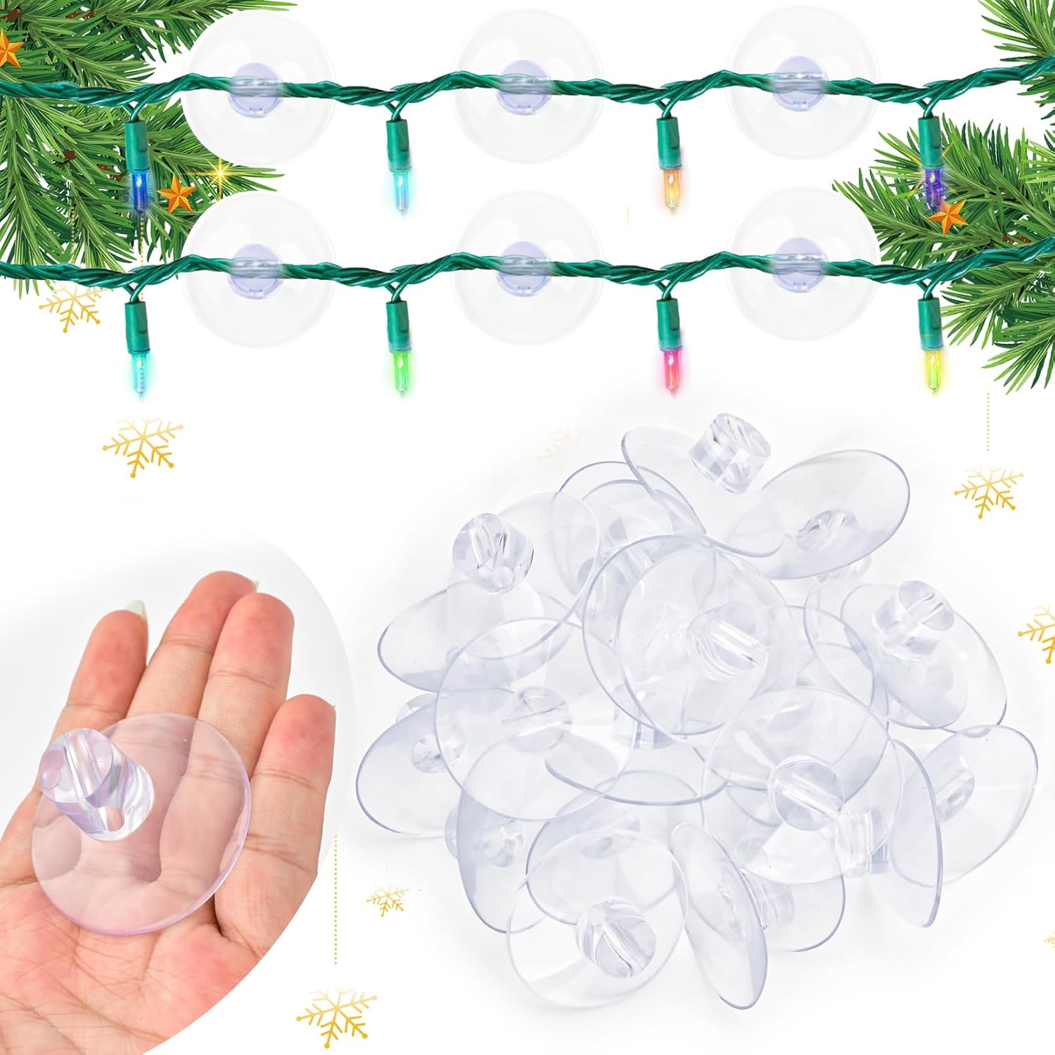 Christmas Light String Suction Cup Holders & Hooks for Seasonal Lights & Xmas Decorations (50Pcs)