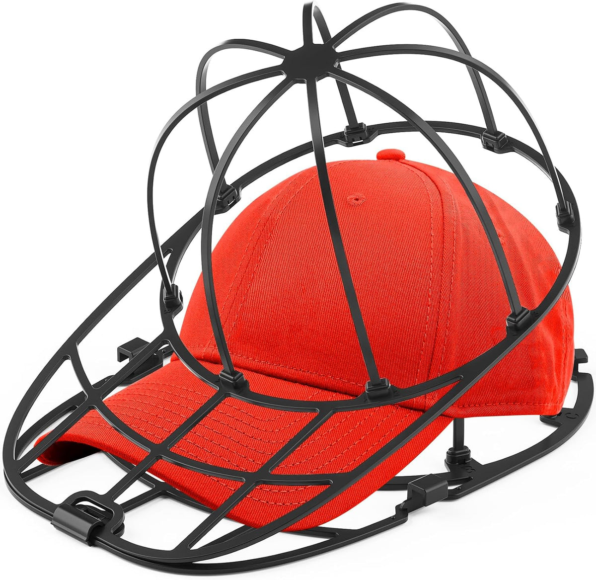 Hat Washer Cage for Washing Machine & Dishwasher- Ball Cap Washer for Baseball Caps & Hats, Baseball Cap Cleaner and Shaper, Fits Adult/Kids Caps (Black)