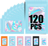 120PCS Smell Proof Mylar Bags,7.8"x11.8" Resealable Bag for Small Business,Holographic Packaging Bags with Clear Window,Foil Pouch Sample Snack Candy Jewelry Bag for Party Favors(Blue)
