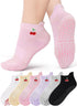 6 Pairs Grip Pilates Socks for Women, Grippy Non Slip Yoga Socks, Cute Cherry Grip Socks for Barre, Hospital, Athletic, Barefoot and Workout