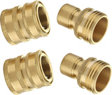 Garden Hose Quick Connect Fittings, 3/4 Inch GHT Solid Brass, Quick Connector Set, 2-Pack