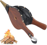 Fireplace Bellows Air Blower Cast Nozzle 14.8" x 5.6" for Outdoor Camping BBQ Grill Chimney Hand Bellow Pump Pit Barbeque Fire Tools Accessories with Hanging Strap, Brown