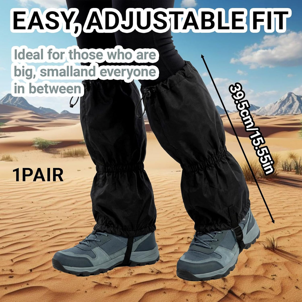 1Pair Adjustable Leg Gaiters - Lightweight Waterproof Leg Guards for Men & Women - Anti-Mosquito Bites Gators for Hiking Boots - Hiking Essentials for Hunting, Trekking & Fishing