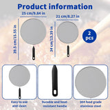 2-Pack Splatter Screen for Frying Pan - 8'' 10'' Stainless Steel Grease Splatter Guard - Cover Oil Splash when Sizzling Bacon - Fine Mesh Cover, Splatter Screen for Frying Pan, Cooking Pots