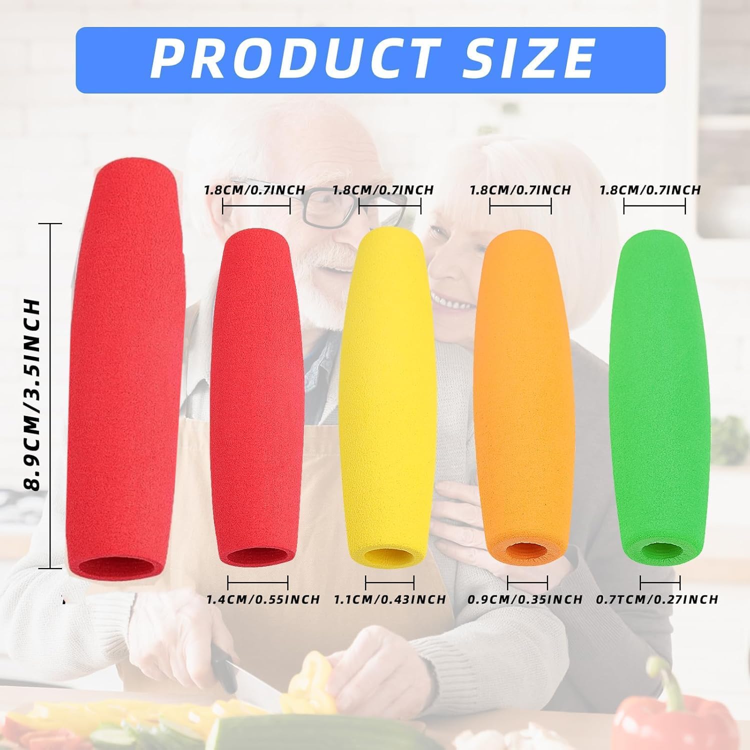 8-Pack Foam Grip Tubing for Utensils - 4 Sizes No-Cut Utensils Adaptive Grip Handle for Utensils Tools & Pens - Built up Tubing Padding Grips Aid for Elderly, Disabled, Arthritic, Handicapped