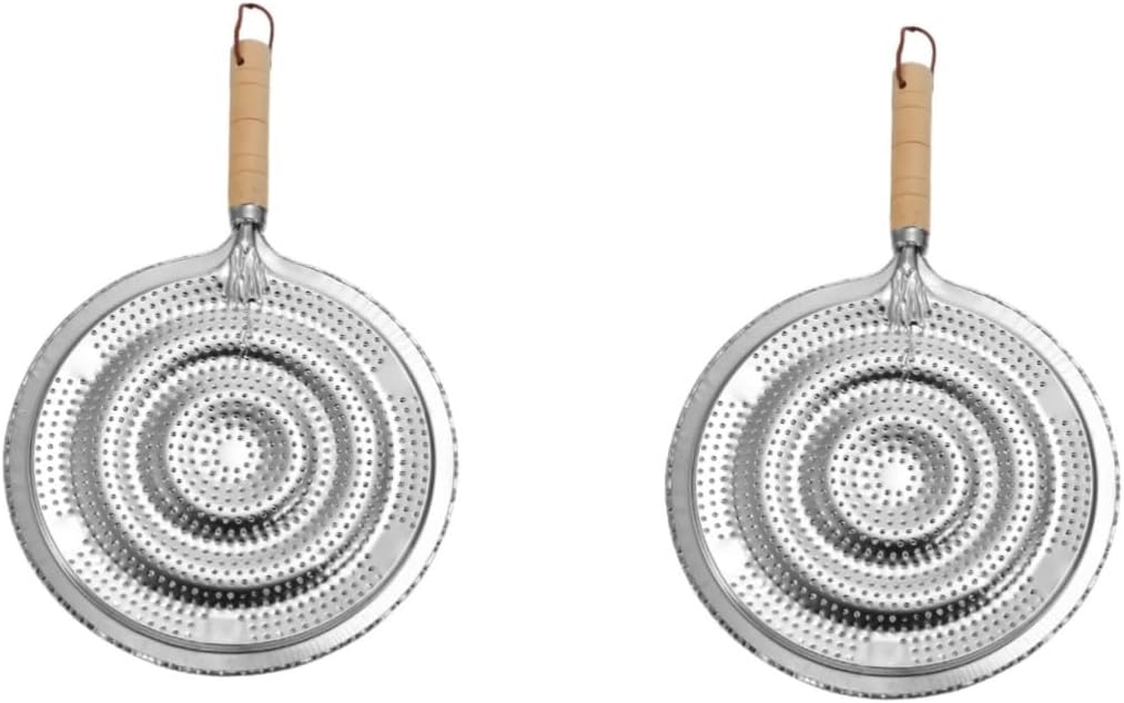 2 Pack Heat Resistant Pan Trivets Stainless Steel Table Mats with Wooden Handles and Hanging Ropes