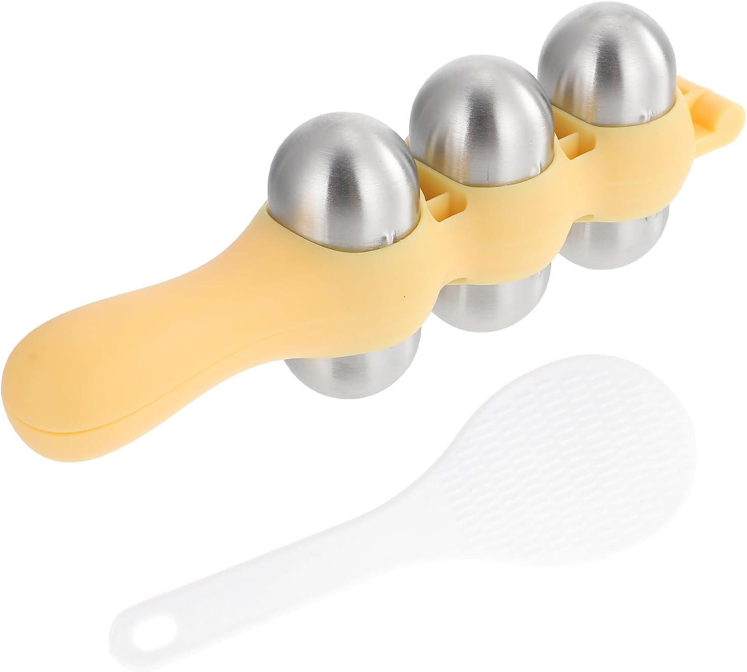 Stainless Steel Rice Ball Maker Set Triangle Sushi Mold with Rice Paddle Non-Stick Riceball Shaker Tool Yellow