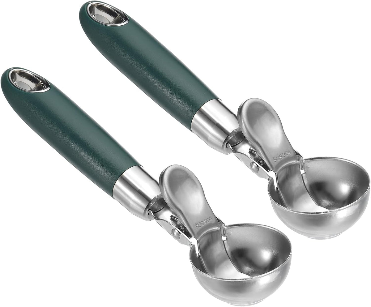 2 Pack Green Ergonomic 304 Stainless Steel Ice Cream Scoop with Trigger