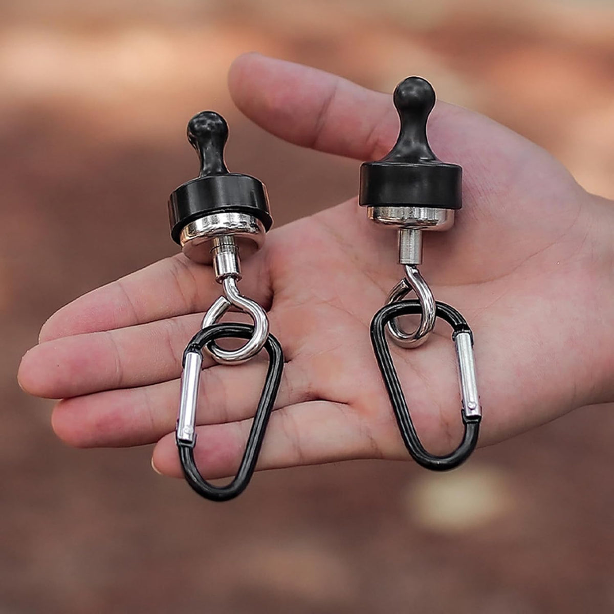 2 Pack Black Multifunctional Camping Hooks with Carabiner No Installation Required