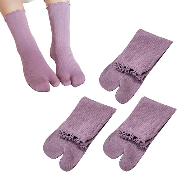 3 Pairs Women's Split Toe Slipper Socks Purple
