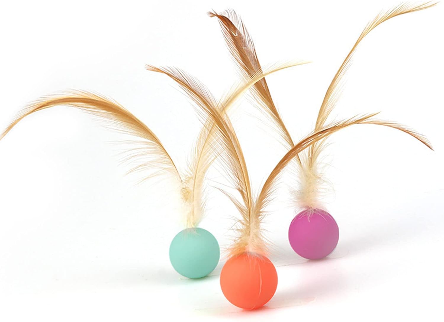 Cat Toy Bouncy Ball with Feathers Interactive Play Ball for Kittens & Adult Cats Pack of 3