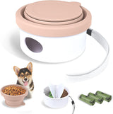 Collapsible Dog Bowl for Travel Double Feeder and Water Bowl with Lid and Carrying Strap