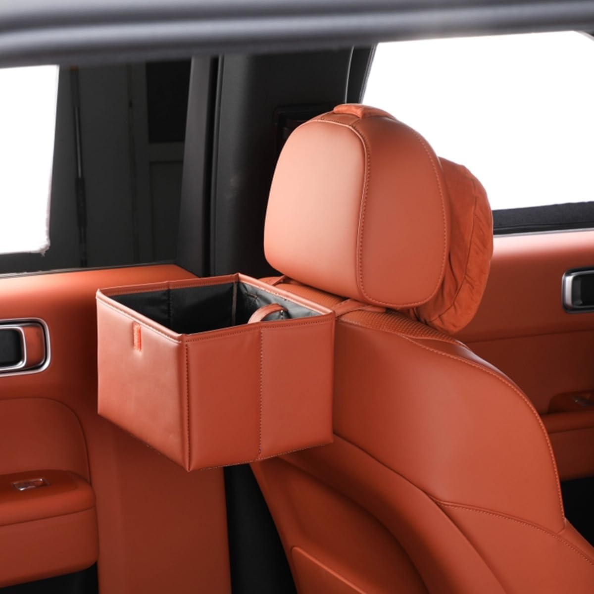 Foldable Car Trash Bin & Organizer Leakproof Waterproof PU Leather Orange