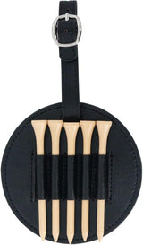 Leather Golf Tee Holder with 5 Wooden Tees 3-1/4 Inch Hook for Golf Bag Strap Hanging