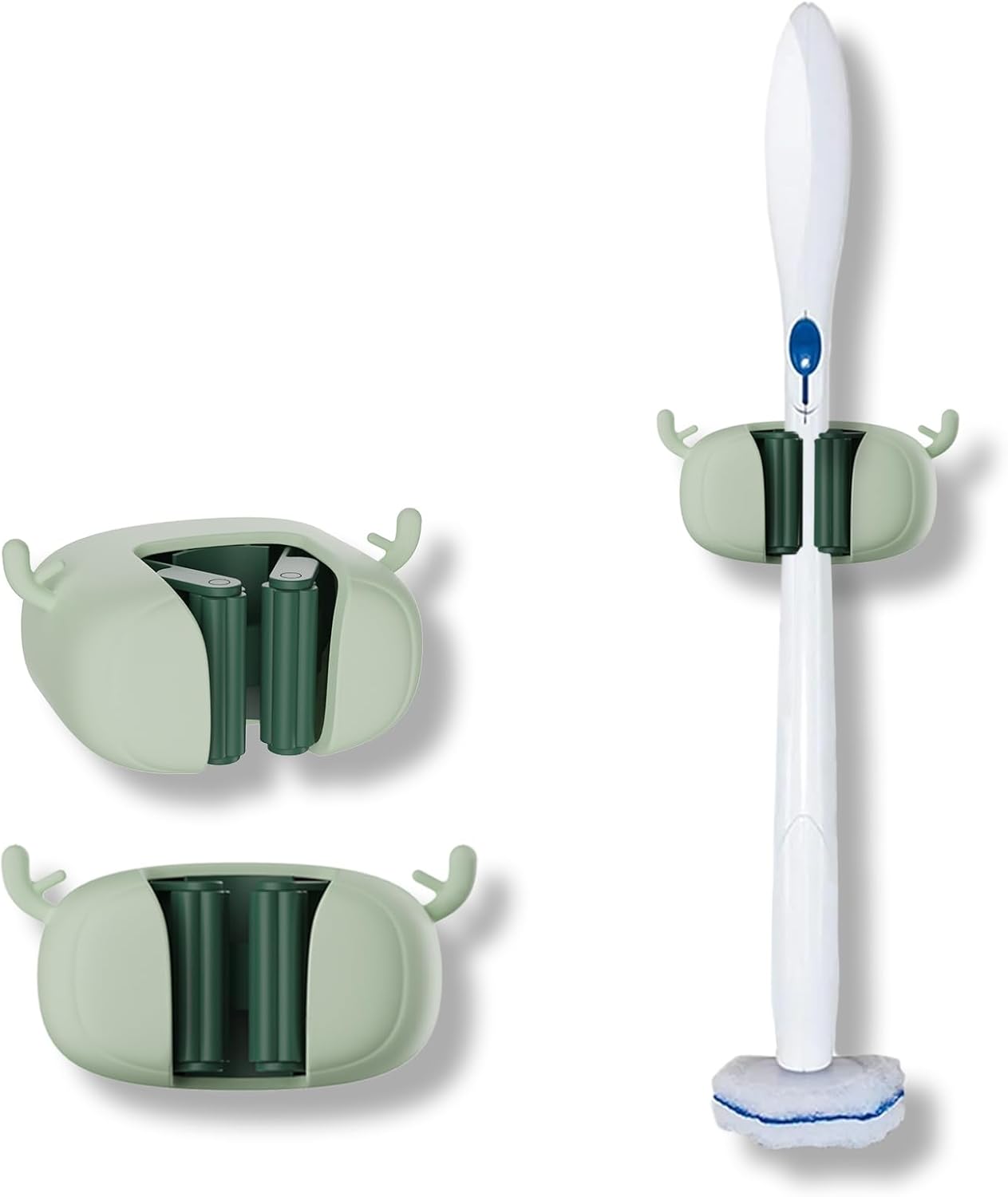 Self-Adhesive Toilet Brush Holder 2 Pack Green - No Drilling Required Wall Mounted Universal Bathroom WC Organizer