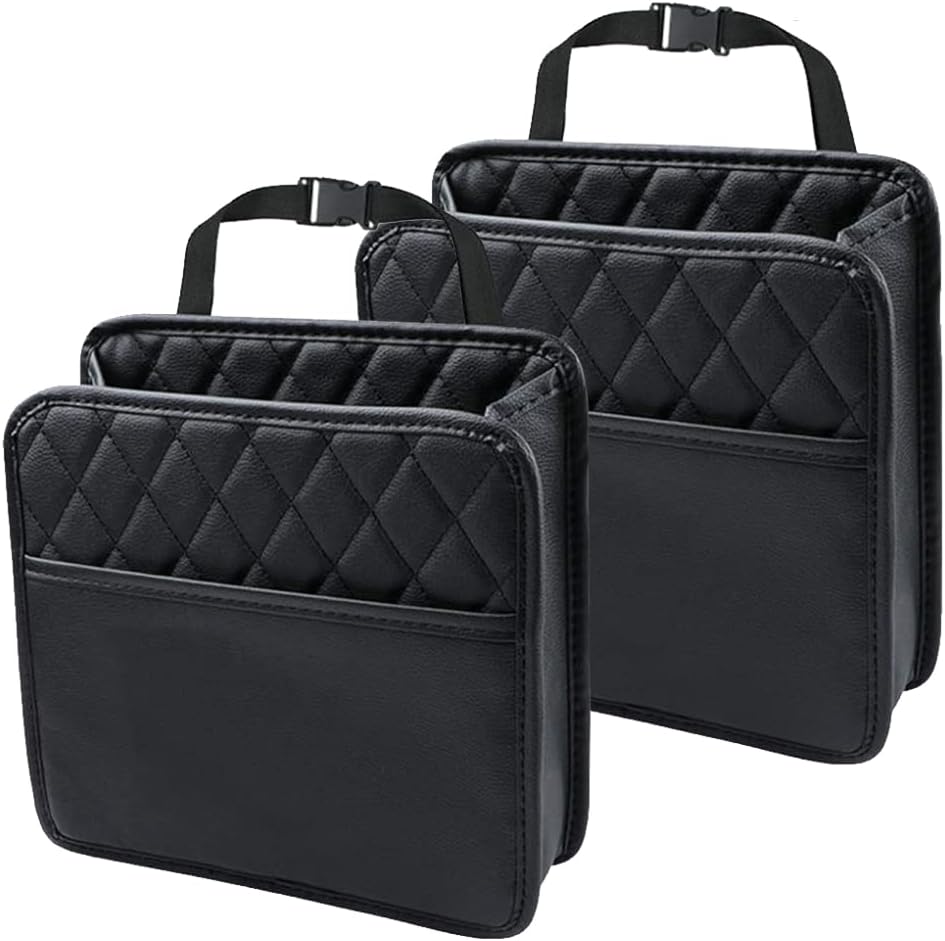 Car Seat Organizer 2 Pack - Black Backrest Storage Bag with Pockets - Car Interior Accessory