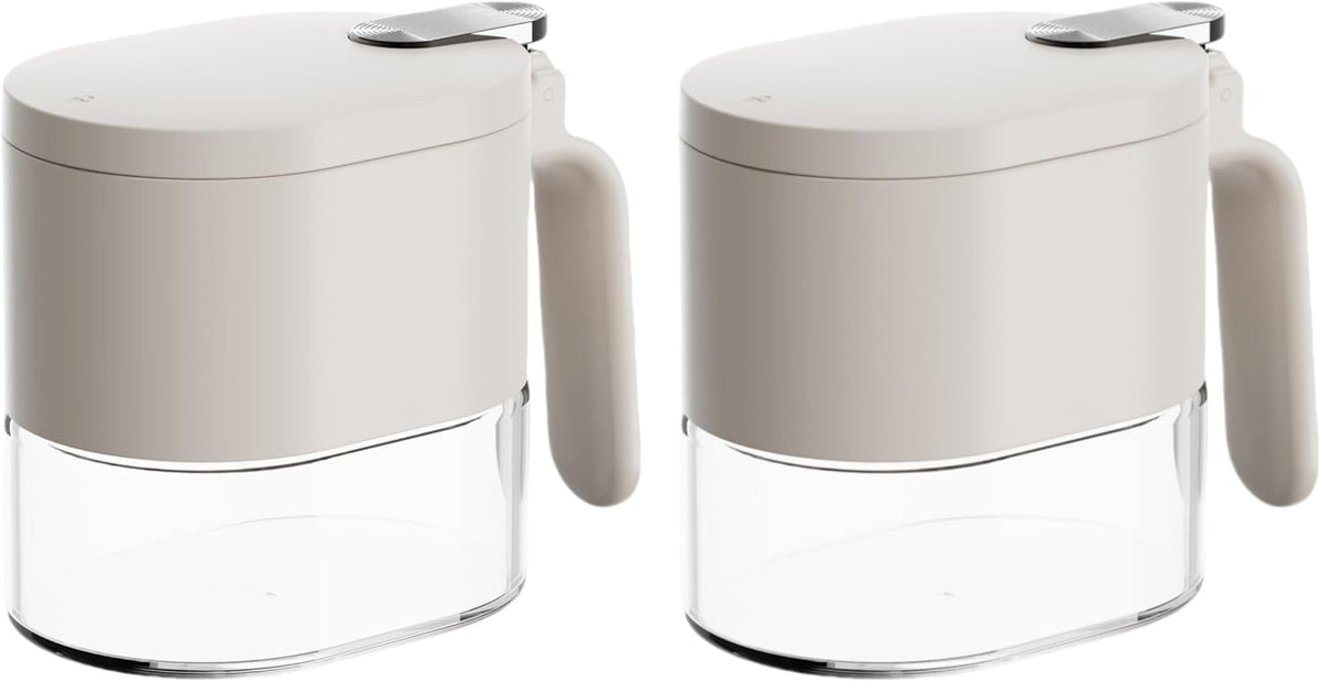 2 Piece Stylish Airtight Herb Jars with Spoon in Lid for Sugar & Salt