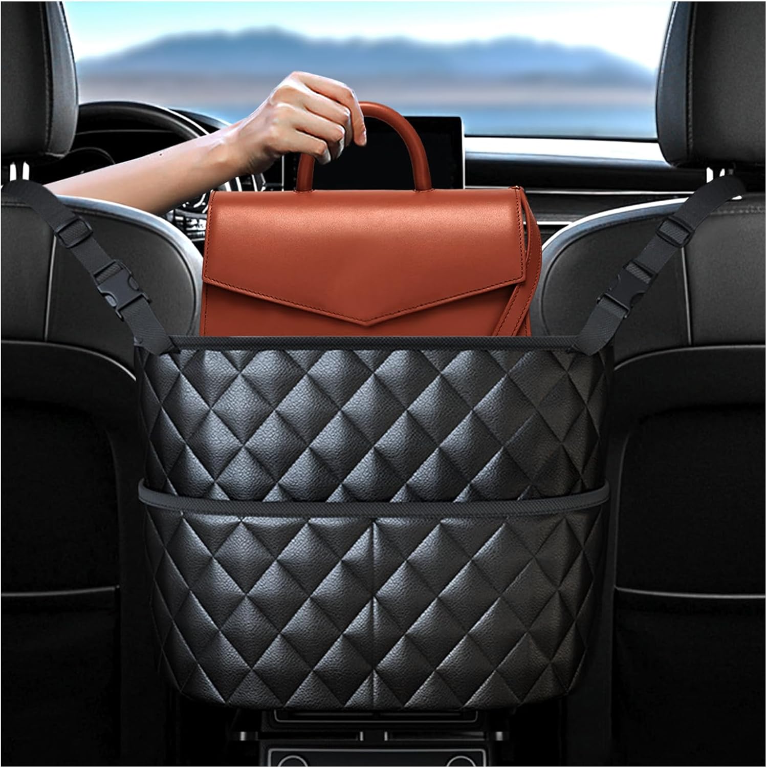 Car Seat Back Organizer with Storage Pockets - Black Vehicle Interior Accessory
