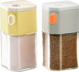 Salt and Pepper Shaker Set with Dose Button - 0.5g per Press - Precise Seasoning Dispensers - Glass Spice Jars - Pack of 2