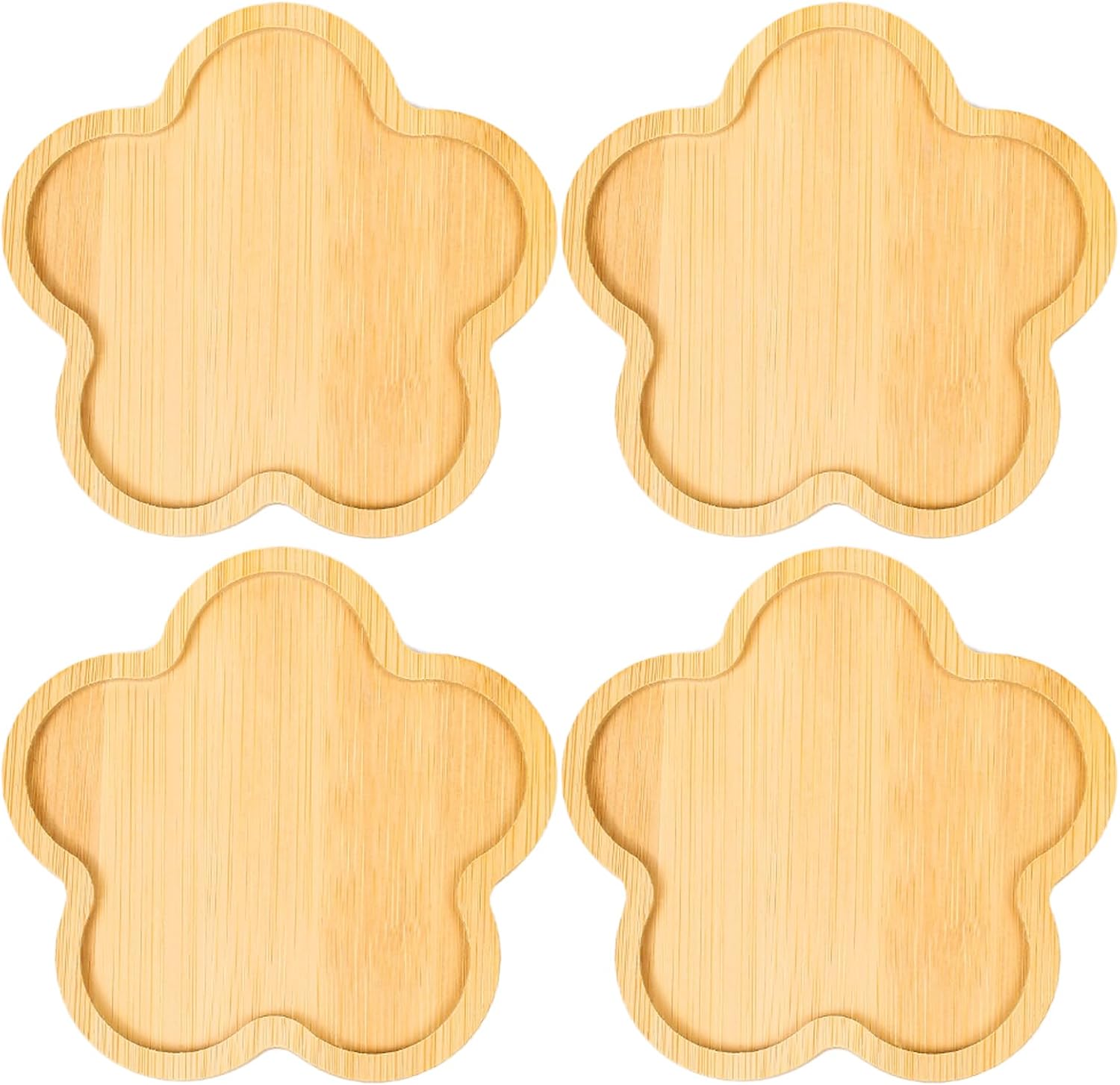 Bamboo Glass Coasters with Raised Edge Set of 4 - Heat & Water Ring Protection Table Mats - Rustic Style
