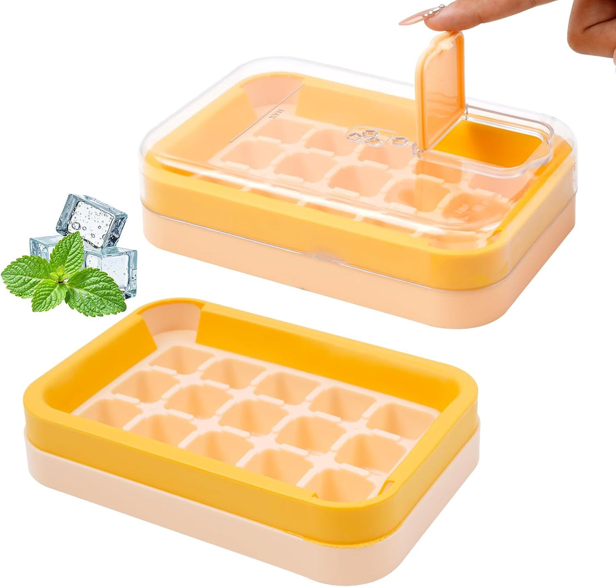 2-in-1 Ice Cube Tray with Lid Easy Release One Press Ice Mold Set for Freezer