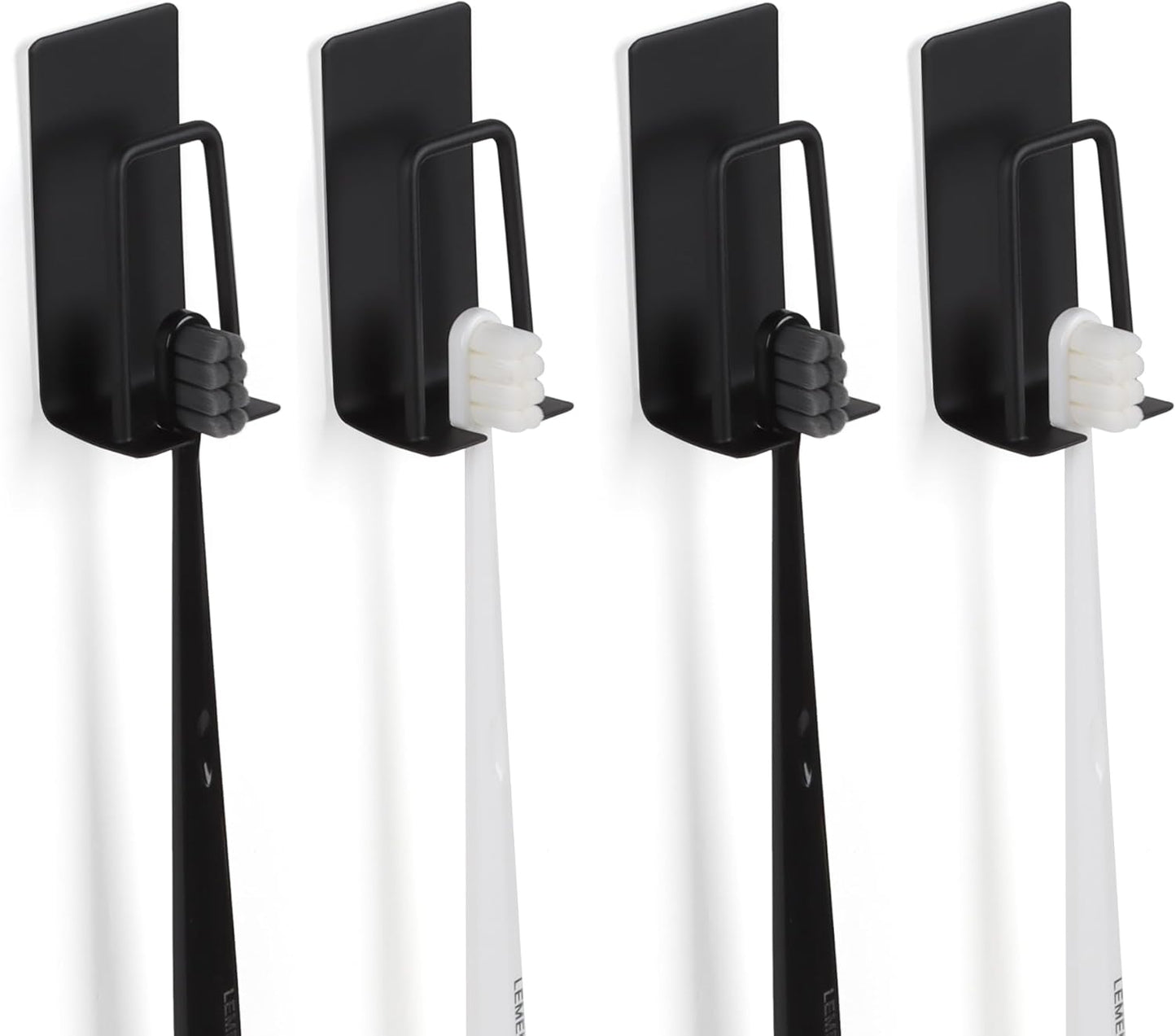 4 Pack Self-Adhesive Stainless Steel Wall Mount Toothbrush Holder No Drilling Required for Electric Toothbrushes Black