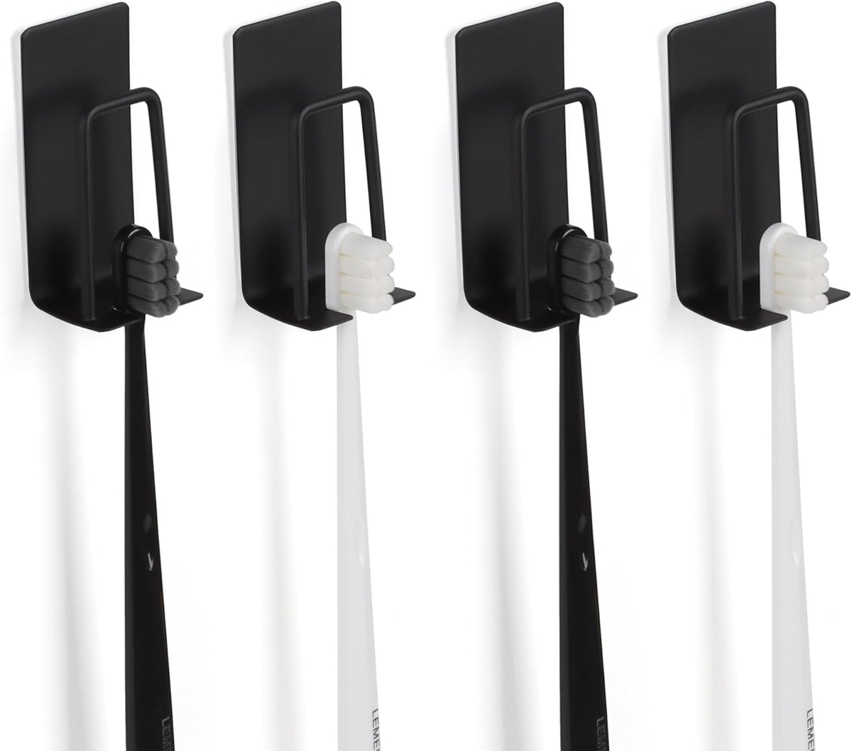 4 Pack Self-Adhesive Stainless Steel Wall Mount Toothbrush Holder No Drilling Required for Electric Toothbrushes Black