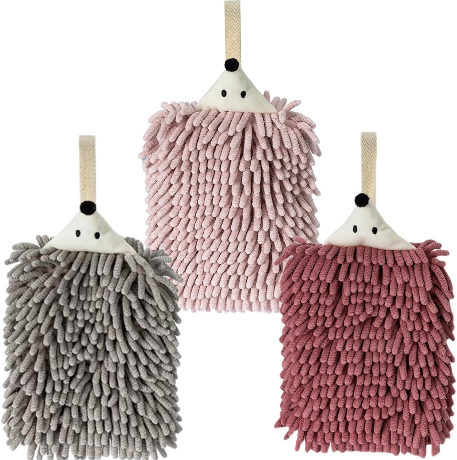 Chenille Hand Towel Set of 3 Quick Drying Super Absorbent with Hanging Loop for Kitchen and Bathroom