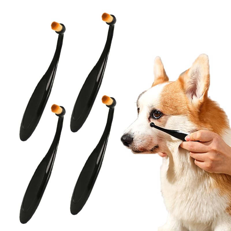 4 Pack Black Pet Tear Stain Remover Brush with Ergonomic Handle and Washable Bristles