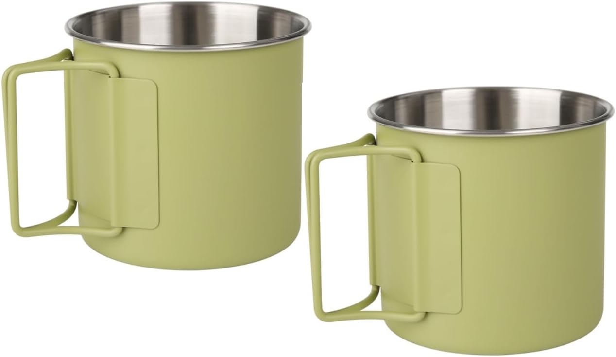 2 Pack Foldable Handle Stainless Steel Camping Mugs 12 oz Portable for Outdoor Picnic Hiking Backpacking Travel Coffee Mug Set