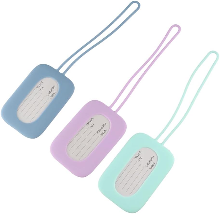 3-Piece Loss-Resistant Silicone Square Luggage Tags with Hanging Cable Travel Accessories