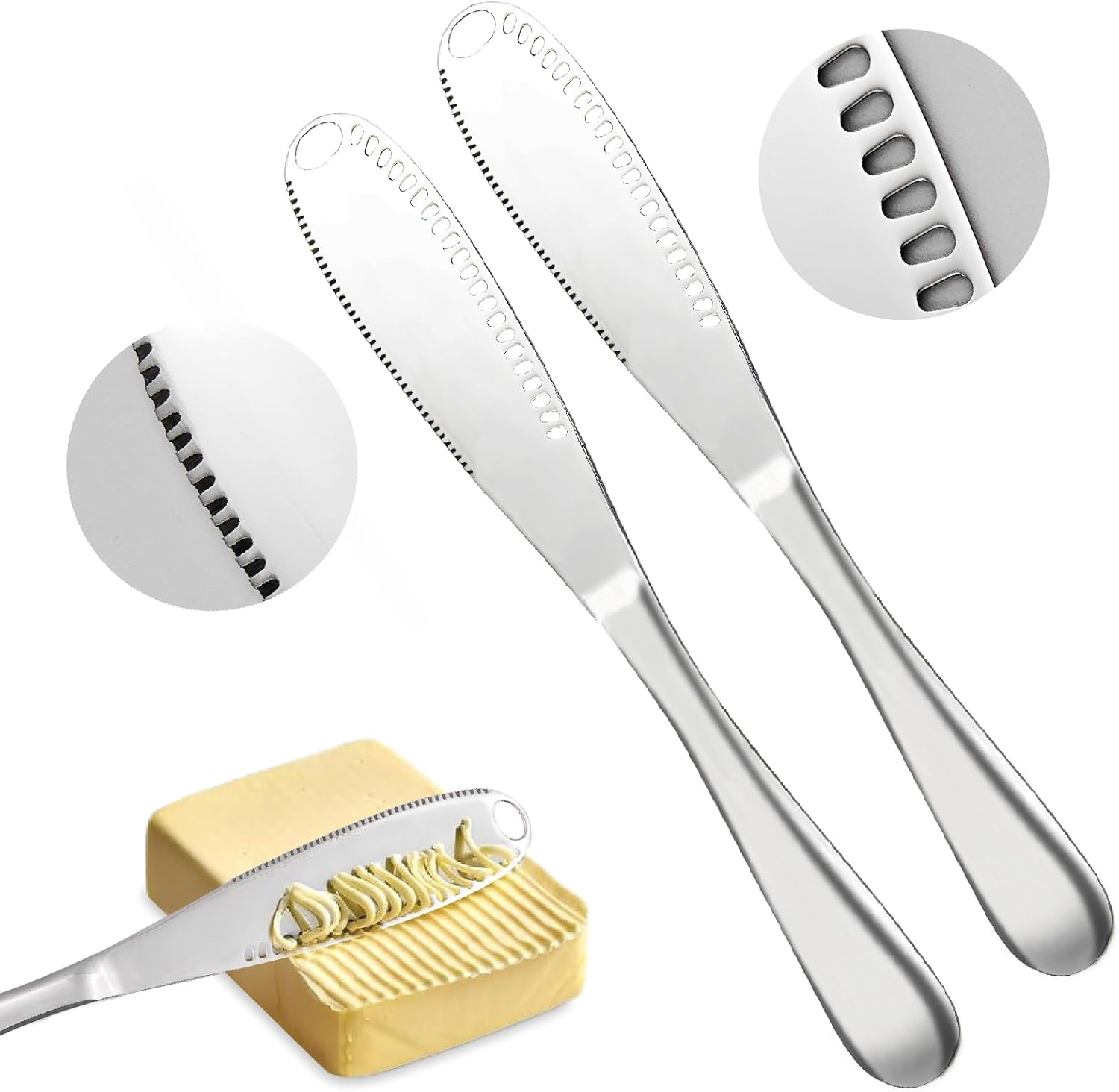 2 Pack 3-in-1 Stainless Steel Butter Spreader with Holes Cold Butter Knife Suitable for Cheese Peanuts