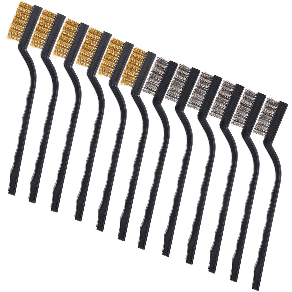 12-Piece Stainless Steel & Brass Wire Brush Set with Scraper and Bent Handle for Cleaning Weld Slag and Rust