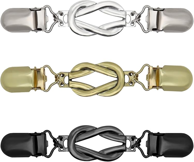 3-Pack Clothing Clips for Women & Men Waist Trouser Shirt Collar Scarf Card Holders Secure Dress Pants Waistline Adjustable Fashion Accessory