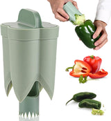 2-in-1 Green Capsicum Slicer and Seed Remover Tool - Fast Vegetable Seed Extractor Kitchen Gadget for Paprika