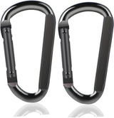 2 Pack Aluminum Black D-Shaped Carabiner 8cm - Camping Outdoor Keychain Clip for Backpack Keys