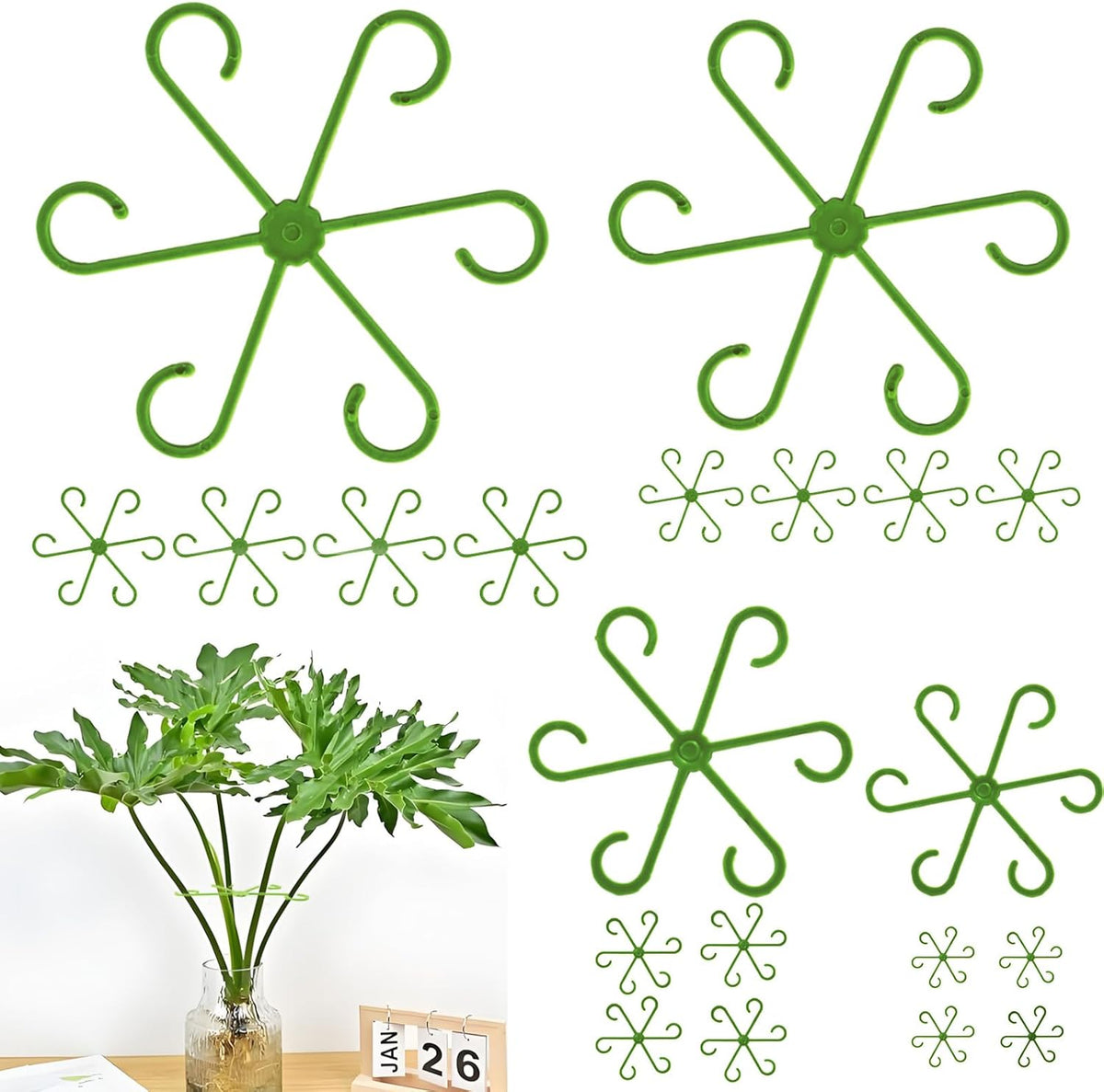 16 Pack Indoor Plant Stakes 4 Sizes 4 of Each Size Green Plant Supports for Tall Plants Monstera Plant Anchors Plant Fixing Hooks Suitable for Indoor Gardens