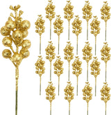 20 Gold Glitter Berry Ornaments Christmas Tree Decorations Artificial Xmas Tree Filler DIY Wreath Festive Home Decor