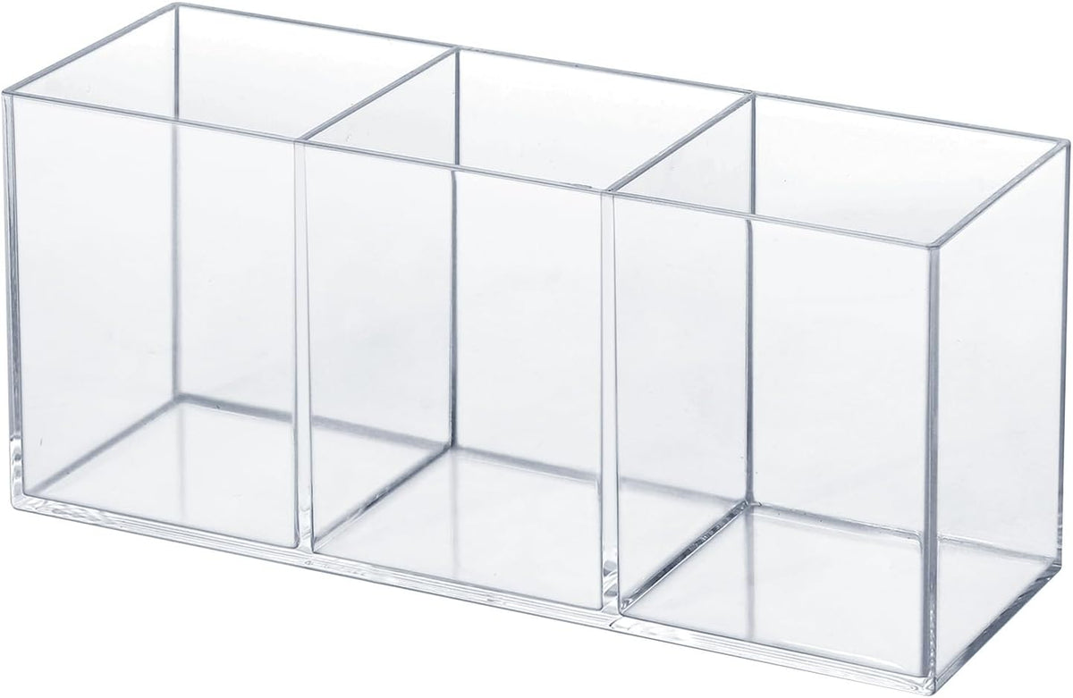 Transparent Pen Holder Desk Organizer - Pencil Marker Paperclip Storage Container - Plastic Stationery Organiser for Office Bedroom Bathroom