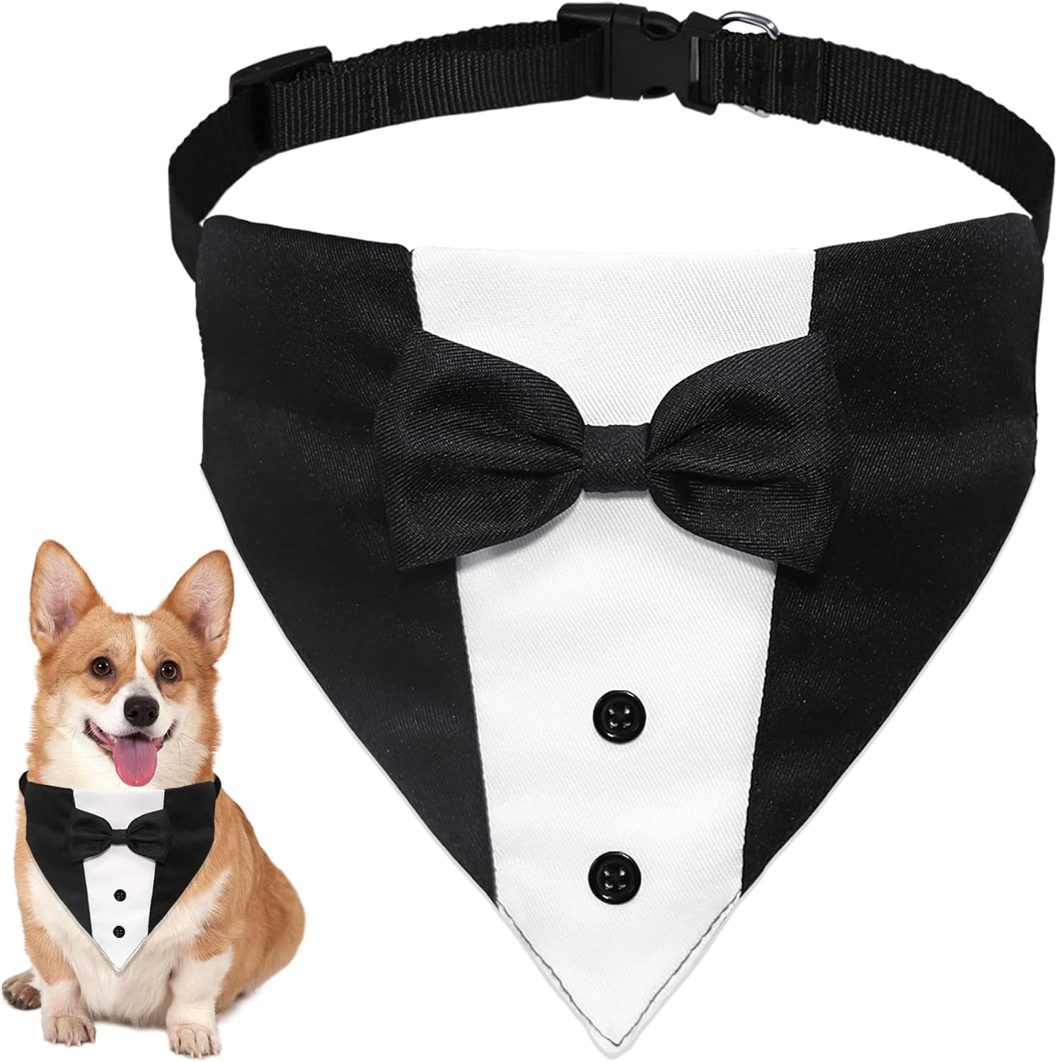 Formal Dog Smoking Set Collar Neckband Adjustable 12.5-21 Inch Black Formal Dog Dress for Wedding Engagement Birthday Fits Small Medium Large Dogs and Other Pets