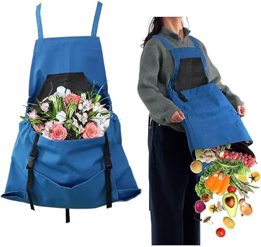1 Piece Blue Fruit Picking Bag Water Resistant Storage Apron for Garden Fruits and Vegetables Suitable for Outdoor Orchards
