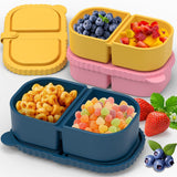3 Pack Silicone Lunch Boxes Reusable with Lids Mini Double Compartment Portable Food Storage Containers for Picnic School Office