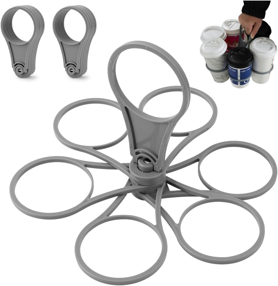Foldable Drink Holder - 6-Cup Beverage Carrier/Storage Box - 2 Pack - Grey - Collapsible Cup Holder for Coffee/Soft Drinks/Pints/Beer - Portable Sturdy Durable Reusable - Ideal for Festivals Sports Events Concerts